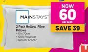 Game Mainstays 2 Pack Hollow Fibre Pillows- Per Pack offer