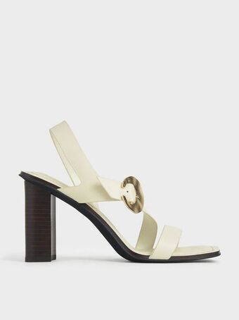Leather hammered buckle heeled sandals
- chalk
