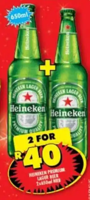 Shoprite Liquor Heineken Premium Lager Beer 2 x 650ml NRB offer