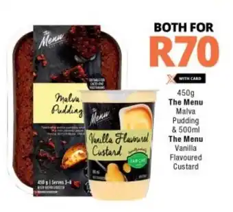 Checkers The Menu Malva Pudding & 500ml The Menu Vanilla Flavoured Custard 450g offer