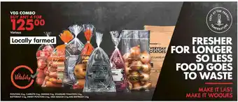 Woolworths Potatoes 3kg, Carrots 3kg, Onions 3kg, Standar Tomatotes 2kg, Butternut 3kg, Sweet Potatoes 2kg, Gem Squash and Beetroot 2kg offer