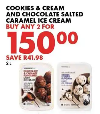 Woolworths Cookies & Cream and Chocolate Salted Caramel Ice Cream 2L offer
