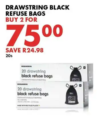 Woolworths Drawstring Black Refuse Bags 20s offer
