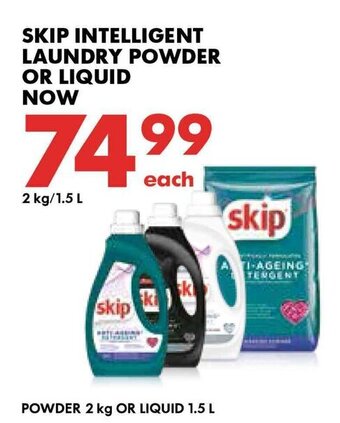 Woolworths Skip Intelligent Laundry Powder or Liquid 2kg / 1.5L offer