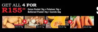 Oxford Freshmarket Onion Pocket 7kg, Potatoes 7kg, Butternut Pocket 7kg, Carrot 5kg offer