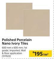 Polished Porcelain Nano Ivory Tiles-600mm x 600mm Per Sqm