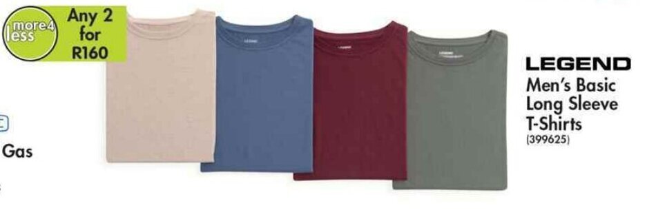 Legend Men's Basic Long Sleeve T-Shirts 2's offer at Makro