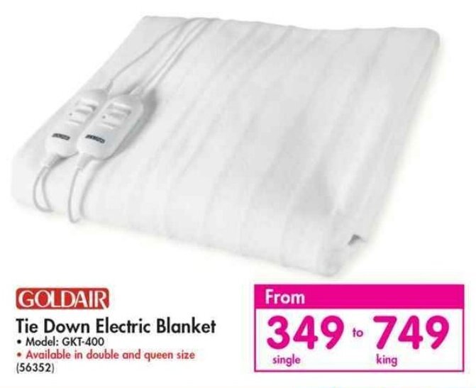 Goldair Tie Down Electric Blanket Single offer at Makro