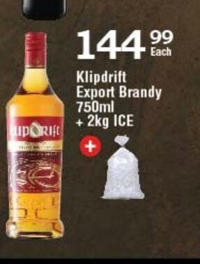 Oxford Freshmarket Klipdrift Export Brandy 750ml + 2kg Ice offer