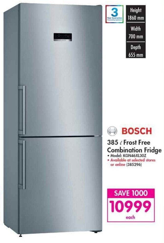 Bosch Frost Free Combination Fridge 385L offer at Makro