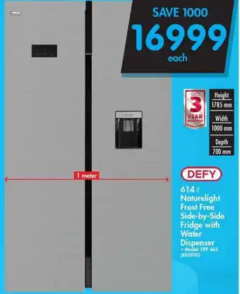 Makro Defy Naturelight Frost Free Side-by-Side Fridge with Water Dispenser 614L offer