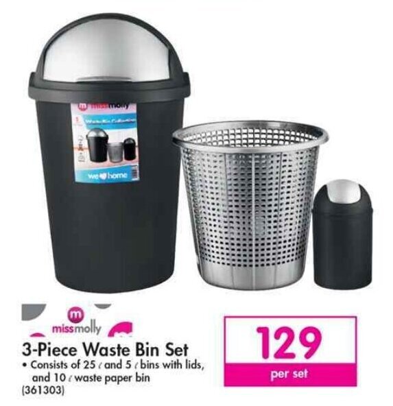 Missmolly Waste Bin Set 3piece offer at Makro