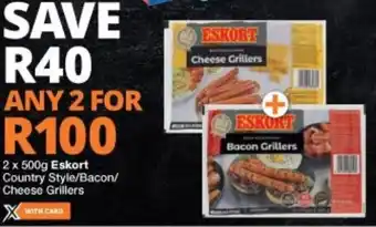 Checkers Eskort Country Style/Bacon/Cheese Grillers 2 x 500g offer