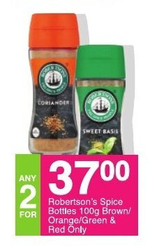 Robertson's Spice Bottles 100g Brown/Orange/Green & Red Only