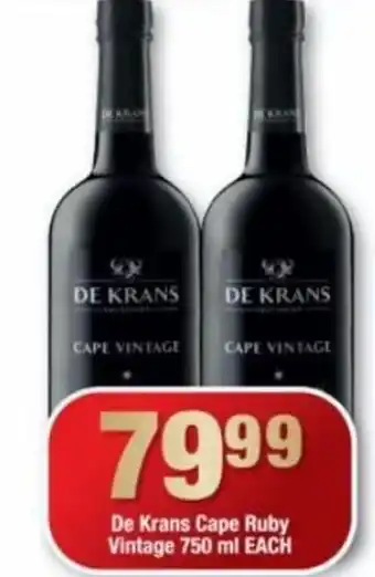 OK Liquor De Krans Cape Ruby Vintage 750 ml each offer