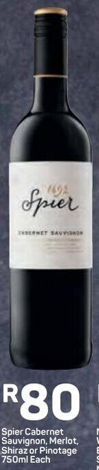Pick n Pay Spier Cabernet Sauvignon, Merlot Shiraz or Pinotage 750ml offer