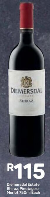 Pick n Pay Diemersdal Estate Shiraz, Pinotage or Merlot 750ml offer