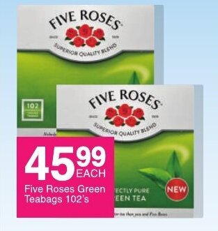 Save Five Roses Green Teabags 102's offer