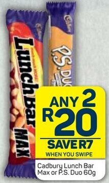 Pick n Pay Cadbury Lunch Bar Max or P.S. Dou 60g offer