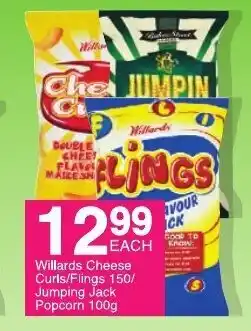 Save Willards Cheese Curls / Flings 150/ Jumping Jack Popcorn 100g offer