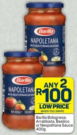 Barilla Bolognese, Arrabbiata, Basilico or Neopolitana Sauce 400g