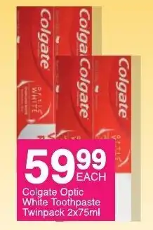 Save Colgate Optic White Toothpaste Twinpack 2x75ml offer