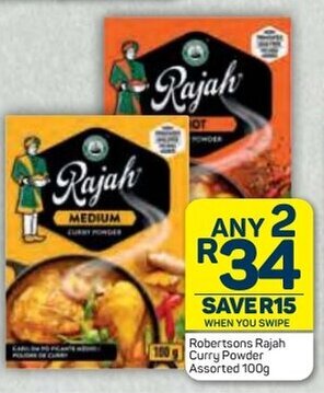 Pick n Pay Robertsons Rajah Curry Powder Assorted 100g offer