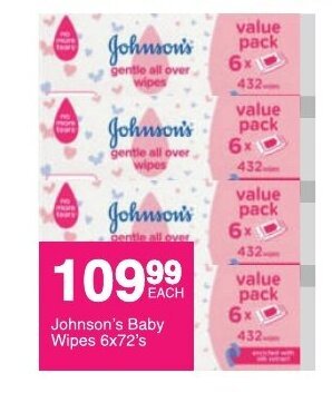 Save Johnson's Baby Wipes 6x72's offer