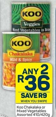 Pick n Pay Koo Chakalaka or Mixed Vegetables Assorted 410/420g offer