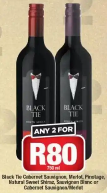 OK Foods Black Tie Cabernet Sauvignon, Merlot, Pinotage, Natural Sweet Shiraz, Sauvignon Blanc or Cabernet Sauvignon/Merlot offer