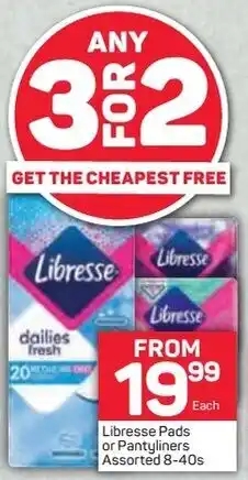 Libresse Pads or Pantyliners Assorted 8-40s