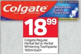 Pick n Pay Colgate Regular Herbal Gel or Herbal Whitening Toothpaste 100ml offer