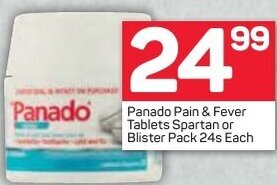 Pick n Pay Panado Pain & Fever Tablets Spartan or Blister Pack 24s offer