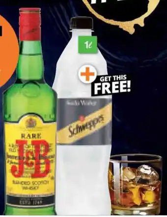 Checkers Liquor Shop J&B Blended Scotch Whisky & Get 1L Schweppes Soda Water Free offer