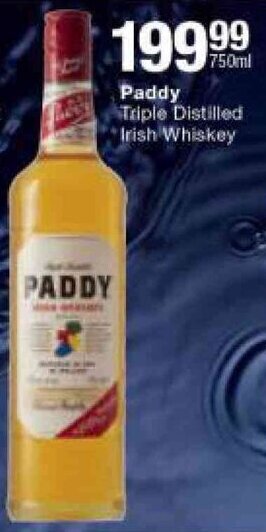 Paddy Triple Distilled Irish Whiskey 750ml