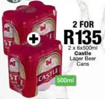 Checkers Liquor Shop Castle Lager Beer Cans 2x6x500ml offer
