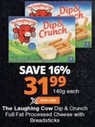 The Laughing Cow Dip & Crunch Full Fat Processed Cheese with Breadsticks 140g