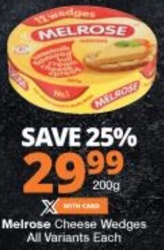 Checkers Melrose Cheese Wedges 200g offer