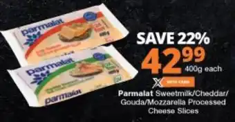 Checkers Parmalat Sweetmilk/Cheddar/Gouda/Mozzarella Processed Cheese Slices 400g offer