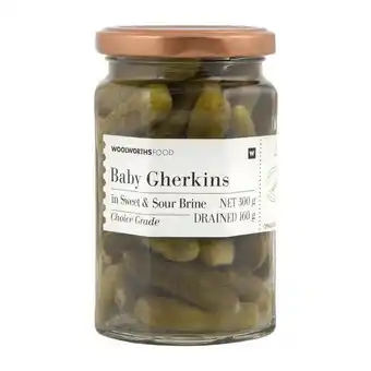 Woolworths Baby gherkins in a sweet and sour brine 300 g offer