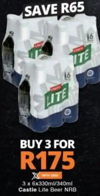 Checkers Castle Lite Beer NRB 3 x 6 x 330ml /340ml offer