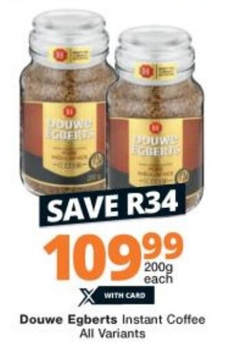 Checkers Douwe Egberts Instant Coffee All Variants 200g offer