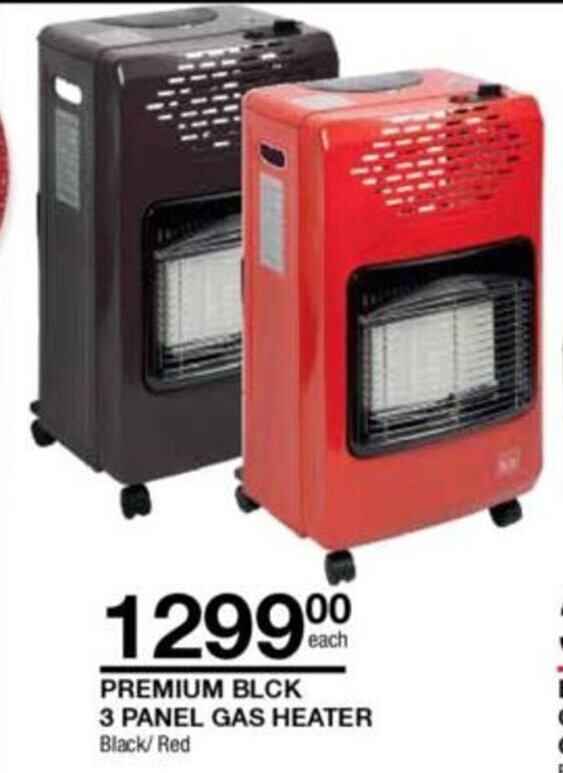 Premium BLCK 3 Panel Gas Heater Black/Red offer at Build It