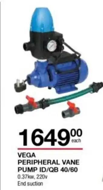 Vega Peripheral Vane Pump ID/QB 40/60 0.37kw, 220v End Suction