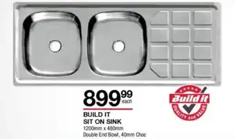 Build It Build It Sit On Sink 1200mm x 480mm Double End Bowl, 400mm Choc offer
