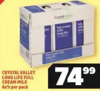 Usave Crystal Valley Long Life Full Cream Milk 6 x 1L per Pack offer