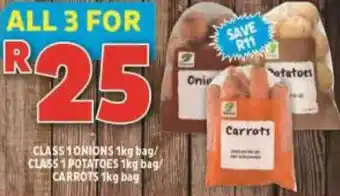 Usave Class 1 Onions 1kg Bag/ Class 1 Potatoes 1kg Bag/ Carrots 1kg Bag offer