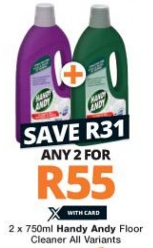 Checkers Handy Andy Floor Cleaner All Variants 2 x 750ml offer