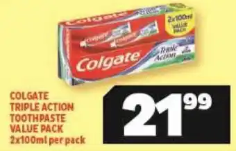 Usave Colgate Triple Action Toothpaste 2 x 100ml offer