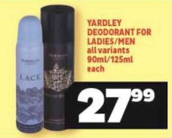 Yardley Deodorant for Ladies/Men All Variants 90ml/125ml